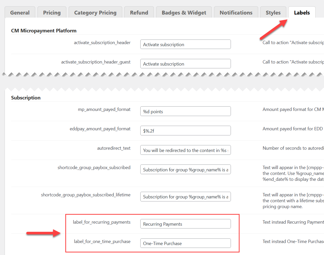 Labels settings - Paywalled Content