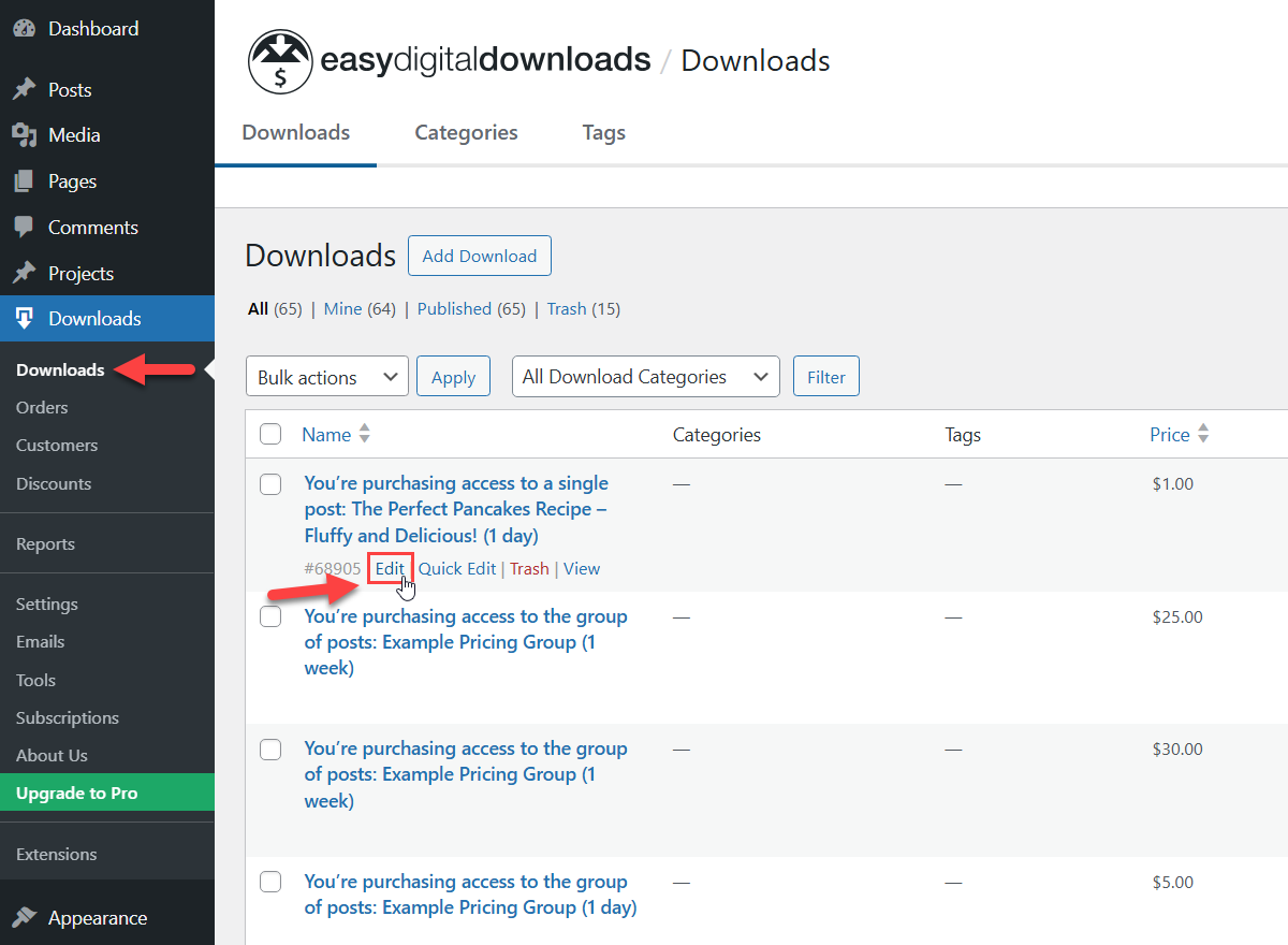 EDD product - Pay-Per-Post Plugin