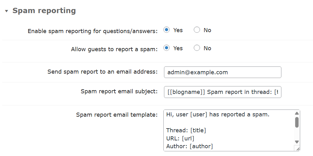 Manual spam report settings - WordPress Forum Plugin