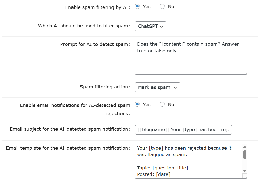 AI settings for spam check - WordPress Discussion Forum