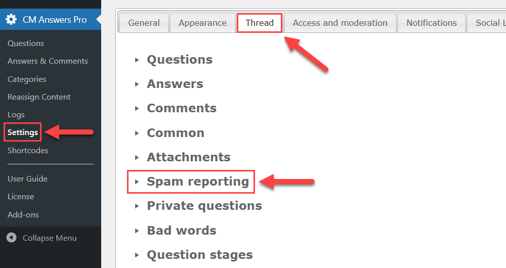 Navigation to spam reporting settings - WordPress Discussion Forum