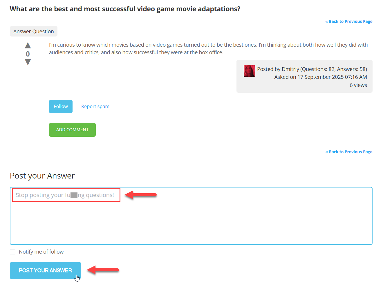 Front-end example - WordPress Questions and Answers