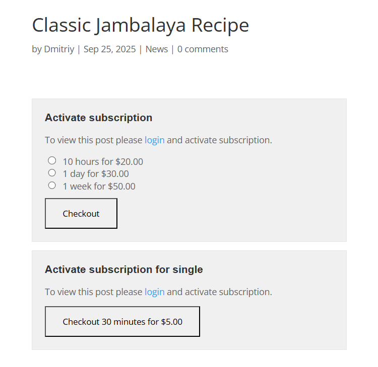 Front-end result - WordPress Plugin Paywall