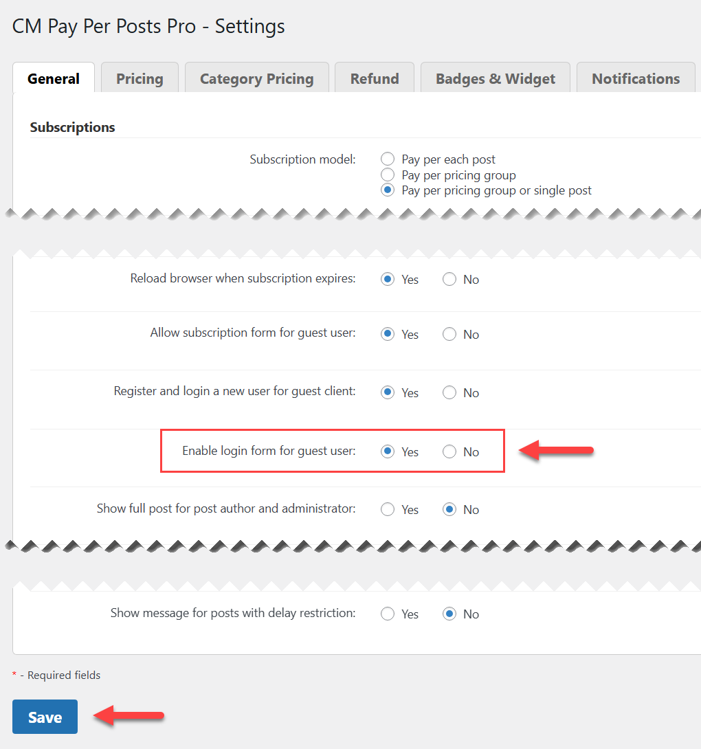 Enabling login form - Pay-Per-Post Plugin