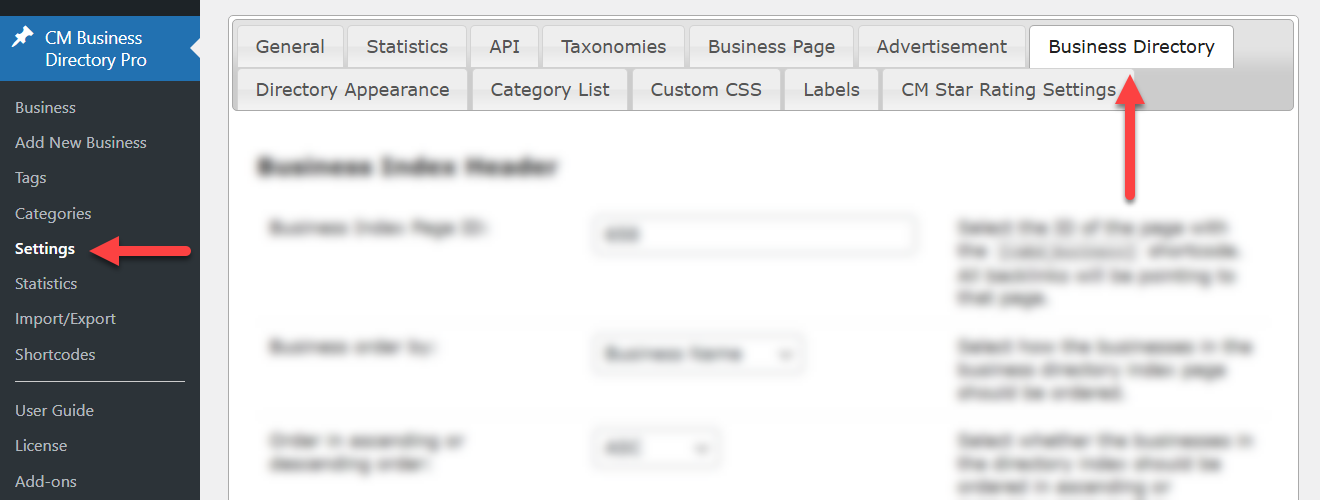 Business directory settings - WordPress Listing Plugin