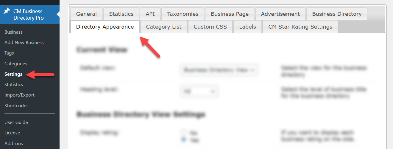 Navigation to the plugin settings - WordPress Directory Plugin