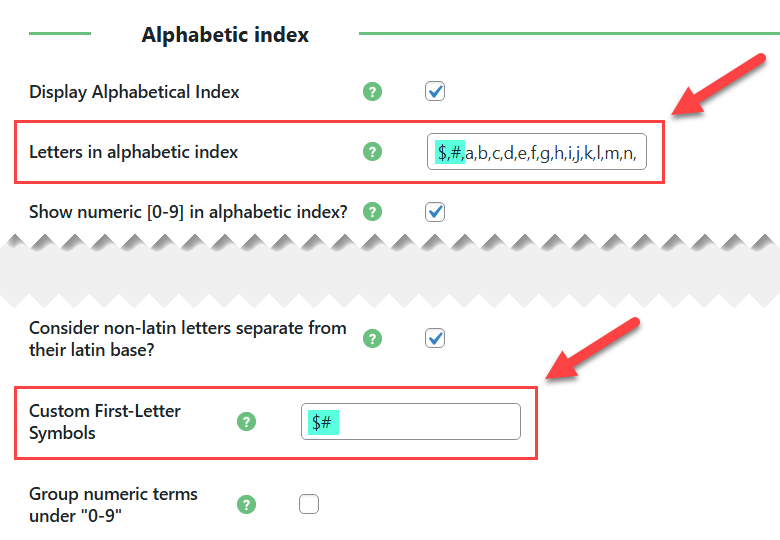 Adding custom first-letter symbols - WordPress Glossary Plugin