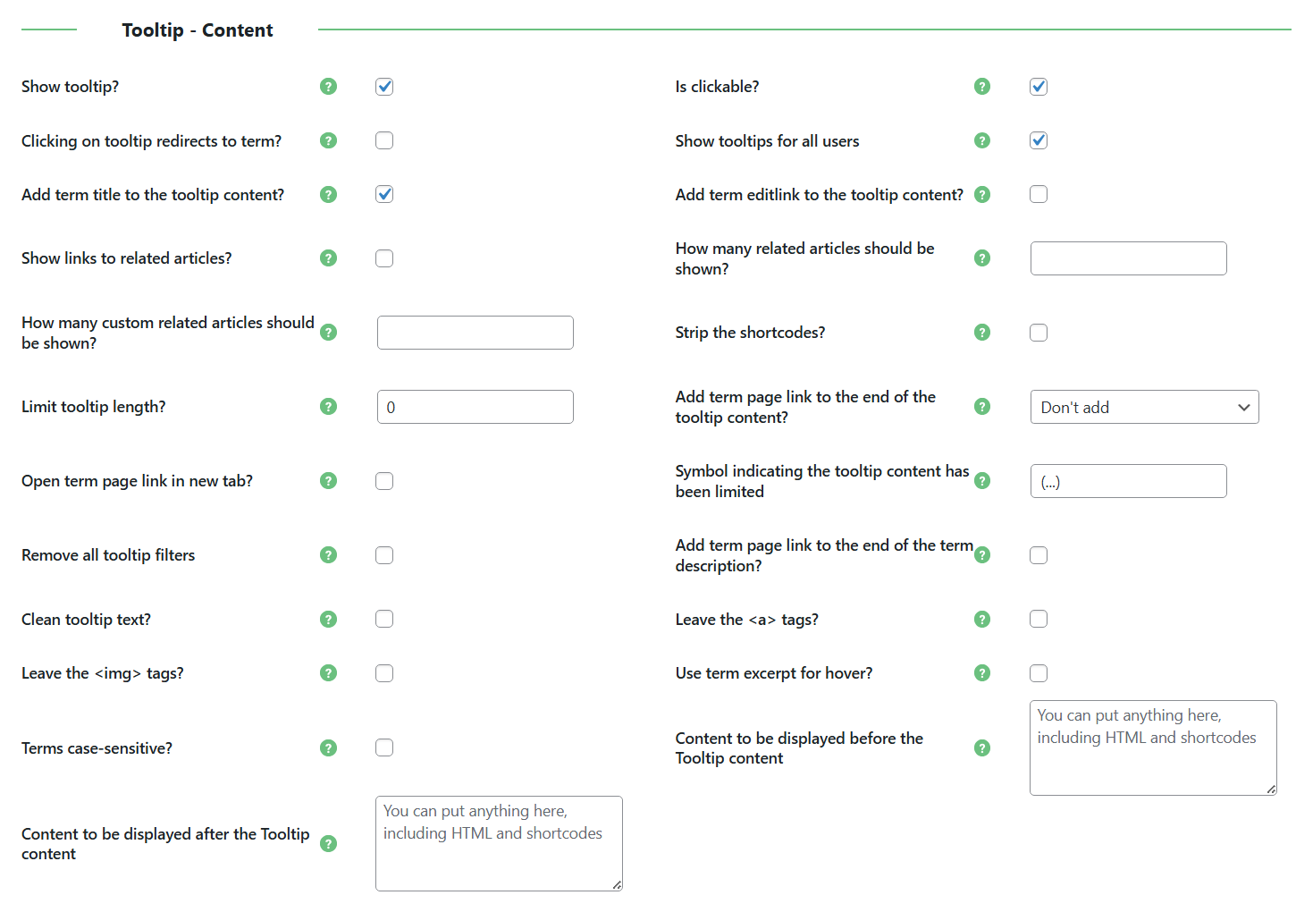 Tooltip content settings - Tooltip WordPress Plugin