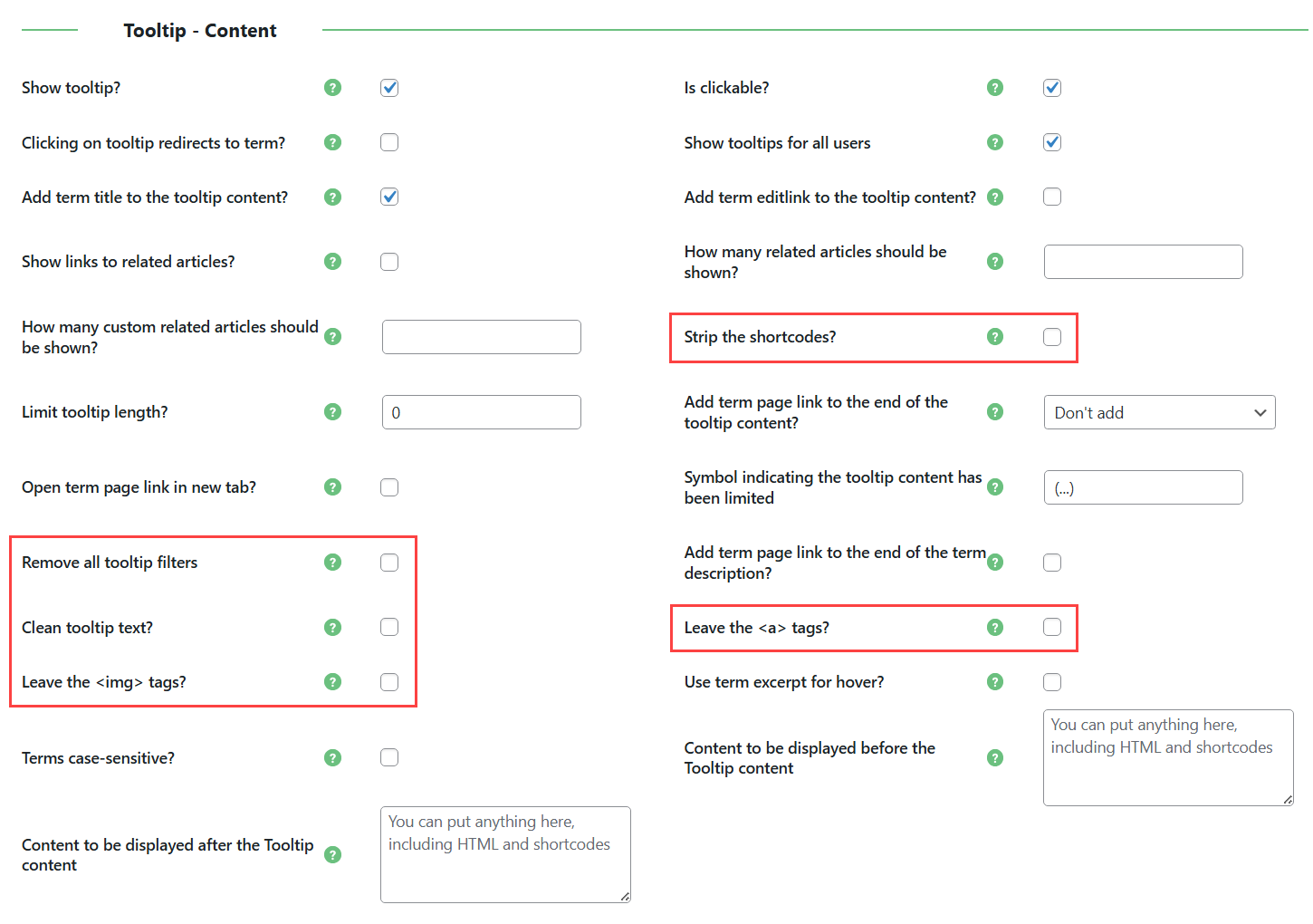 Tooltip formatting settings - Tooltip Plugin WordPress