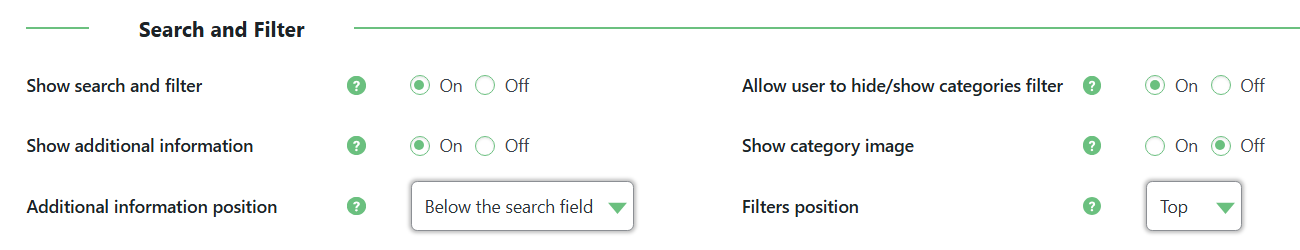Search and filter settings - Content Curation Plugin
