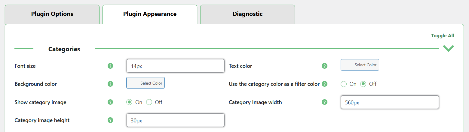 Plugin appearance settings - Content Curation Plugin