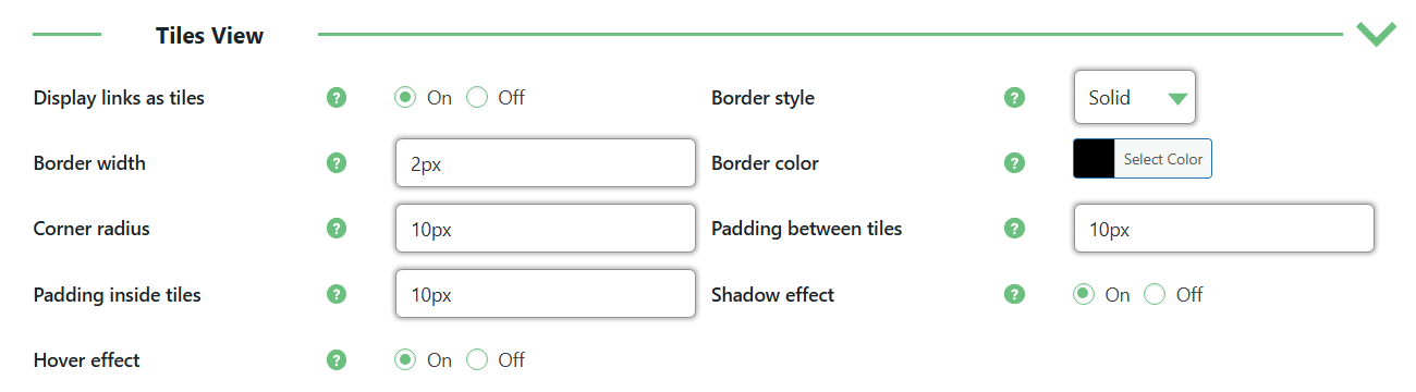 Tiles view settings - WordPress Content Curation Plugin