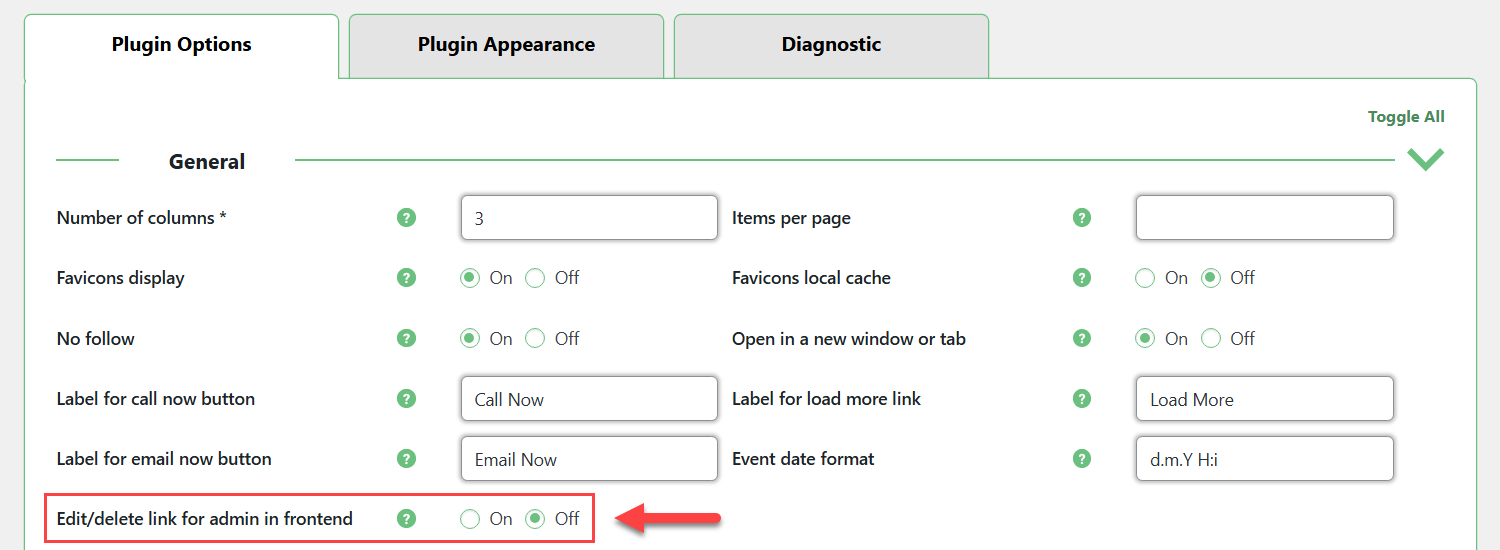 Enabling admin links - Knowledge Base WordPress Plugin