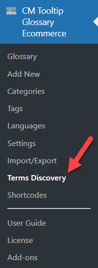 Navigation to the terms discovery dashboard - WordPress as a Wiki