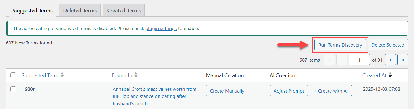 Running terms discovery - Tooltip Plugin WordPress