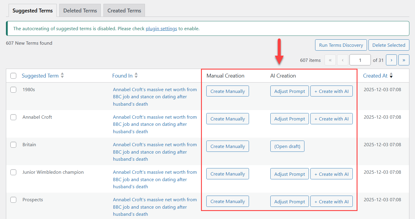 Creating definitions for suggested terms - Wiki for WordPress