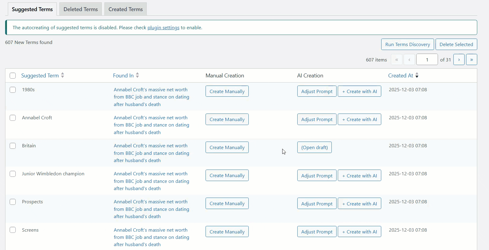 Creating definition manually - Wiki WordPress Plugin