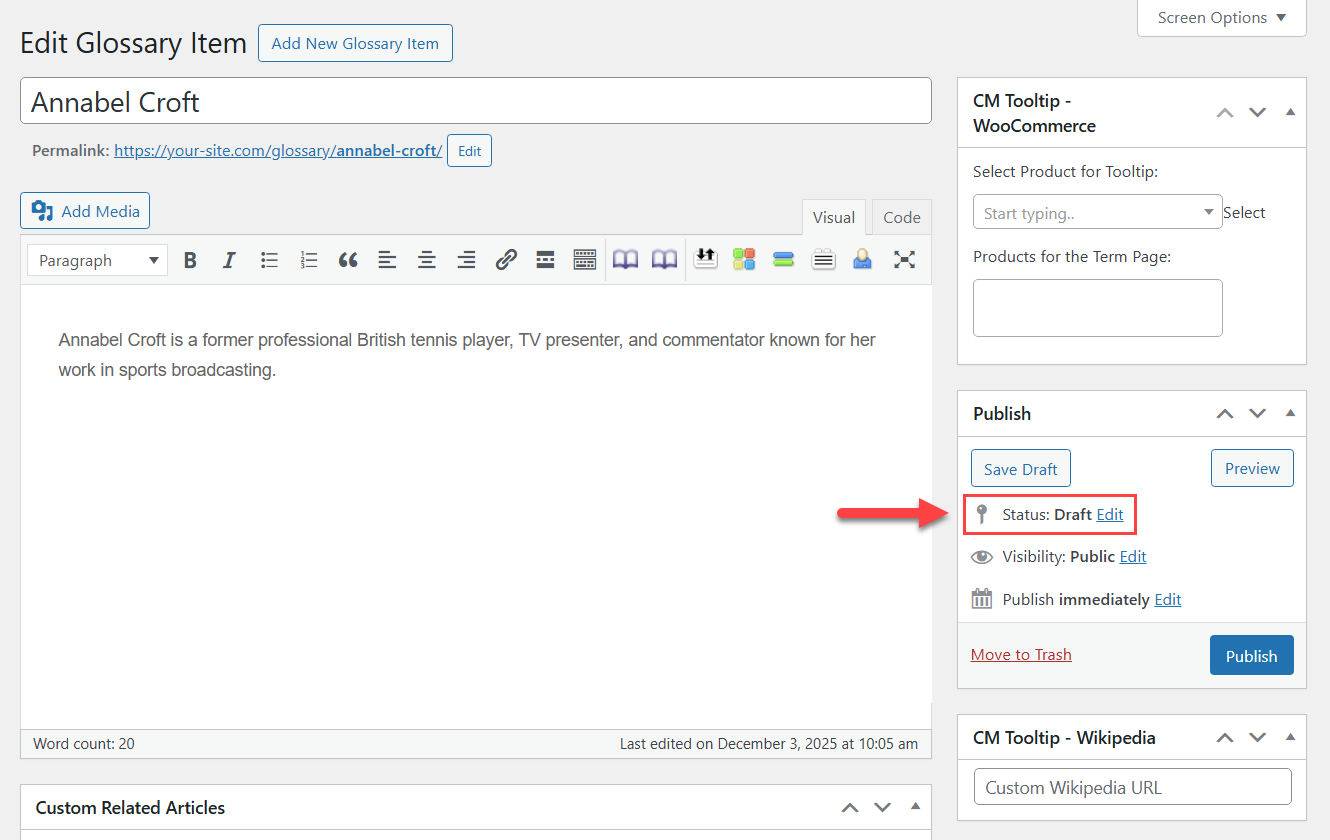 Example of the created term - WordPress Knowledge Base Plugin