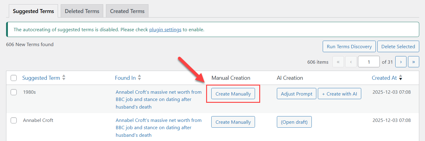 Creating definition manually - Tooltip WordPress Plugin