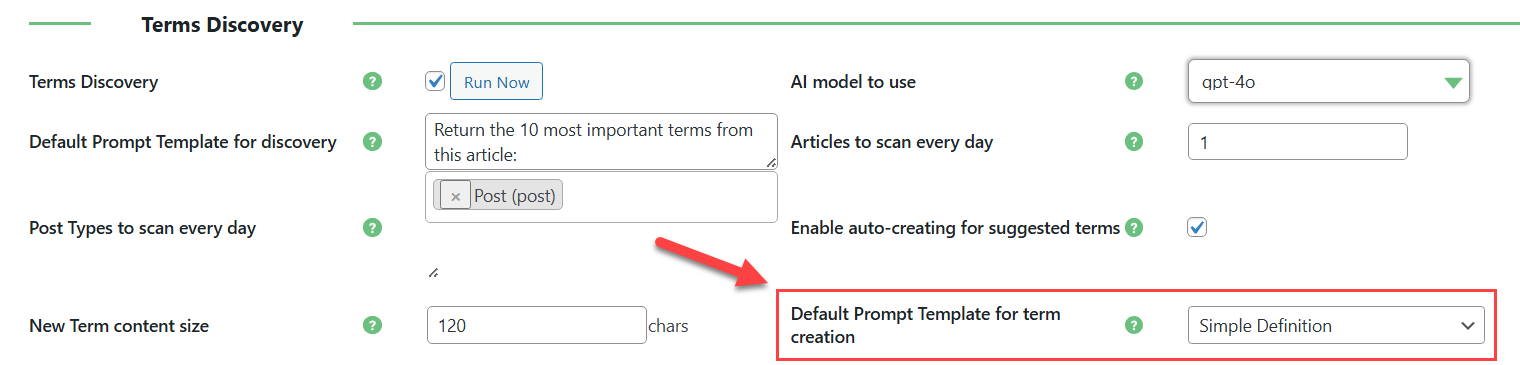 Selecting default prompt template for term creation - Wiki for WordPress
