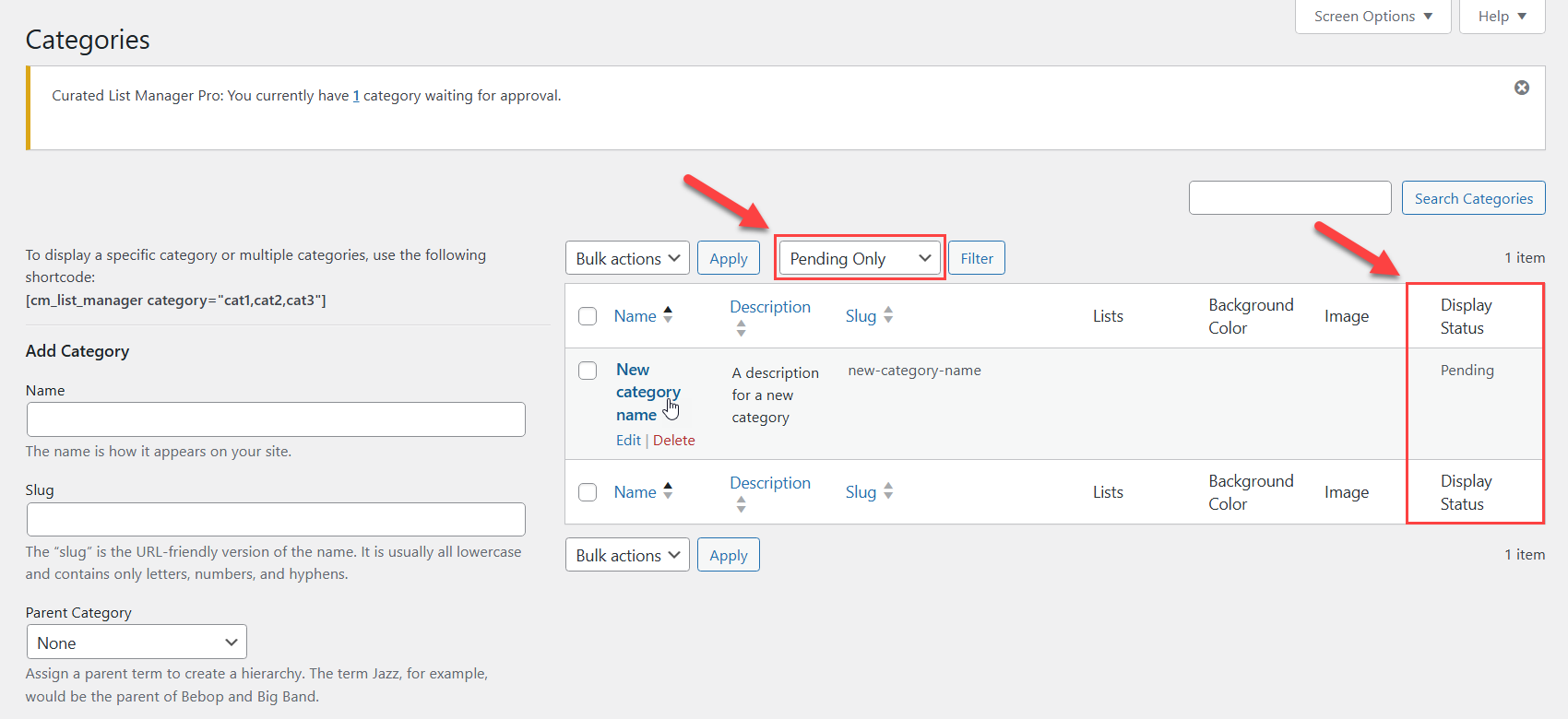 Categories moderation dashboard - category submission