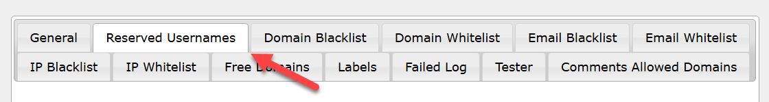 Navigation to the Reserved Usernames dashboard - WordPress Block Domain Registration
