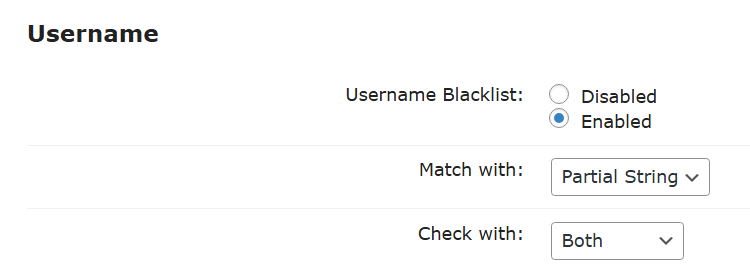 Username settings - Domain Blacklist Plugin