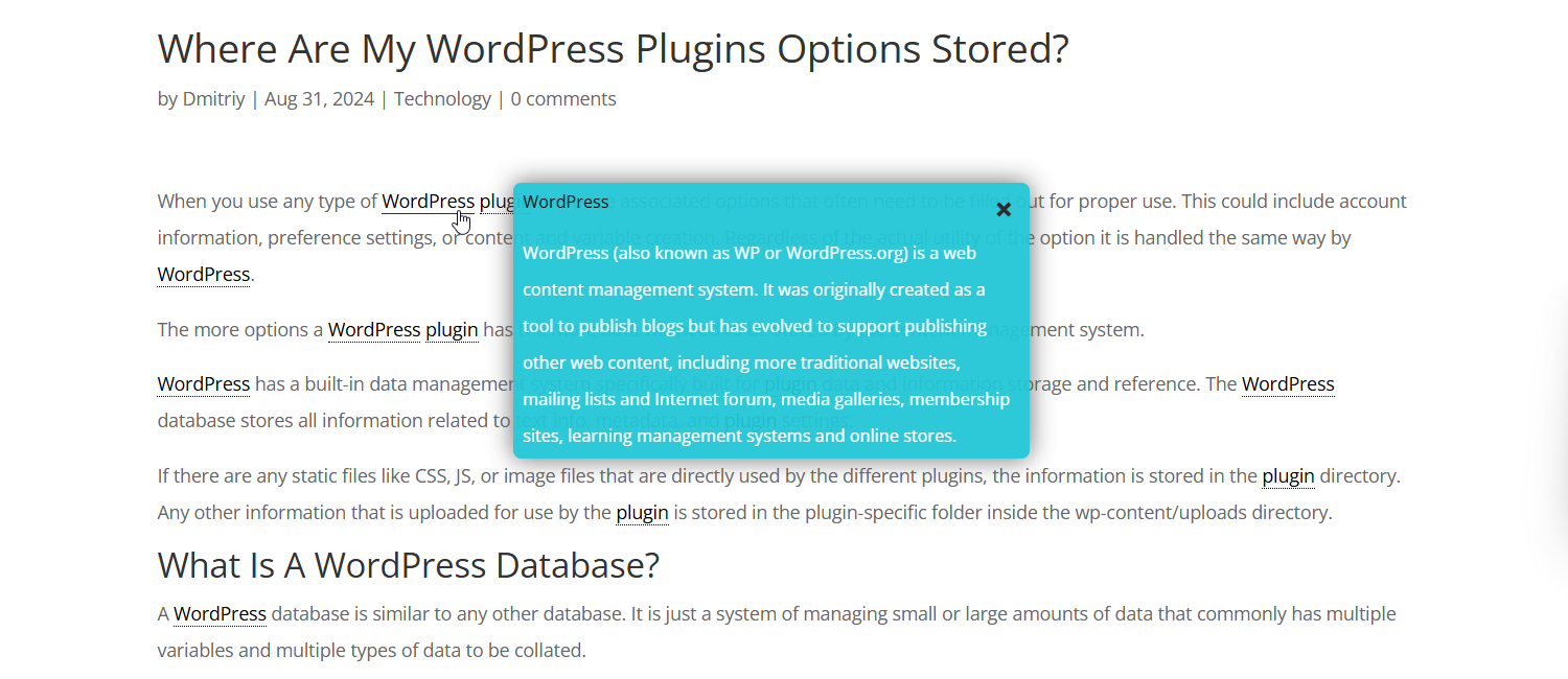 Example of the default tooltip - WordPress Knowledge Base Plugin