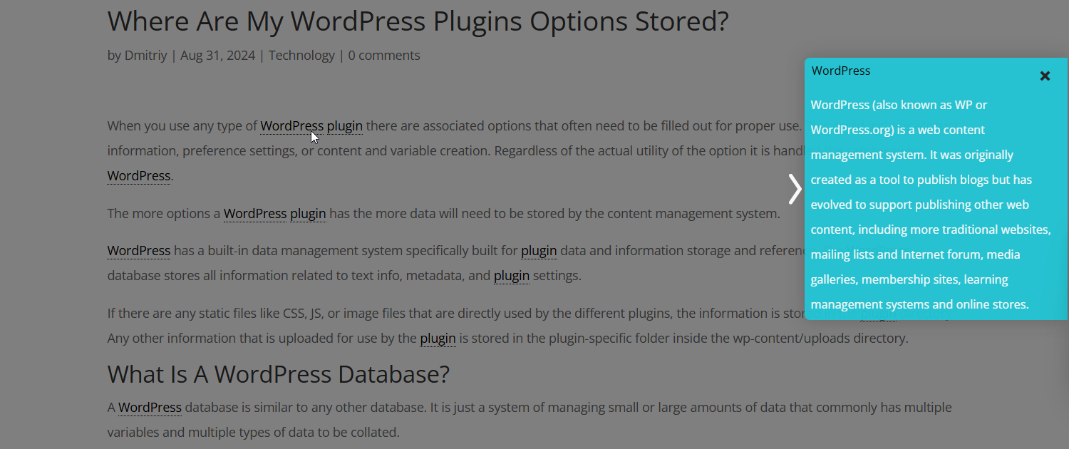 Example of the right-side tooltip - Wiki Plugin for WordPress