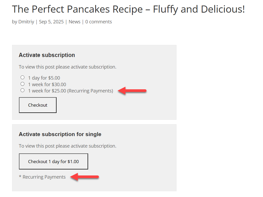 Recurring payments - Pay-Per-Post Plugin
