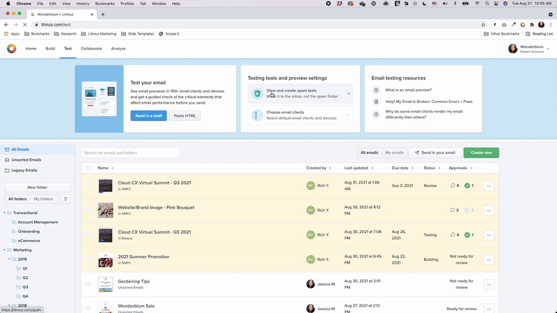 GIF of starting a spam testing using ESP sync with Marketo