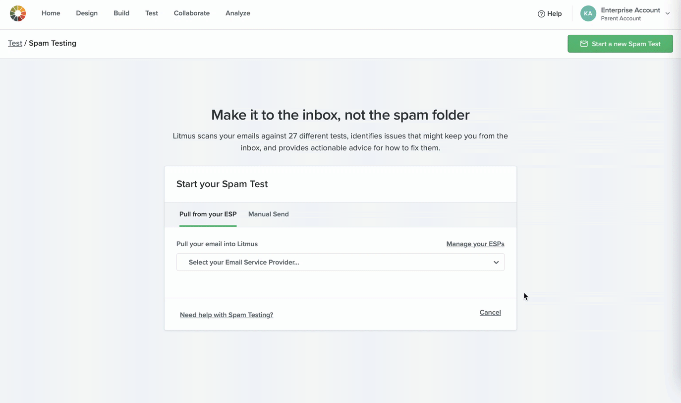 animation showing email selection for Pull from your ESP test