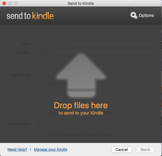 add a .mobi file to kindle for mac