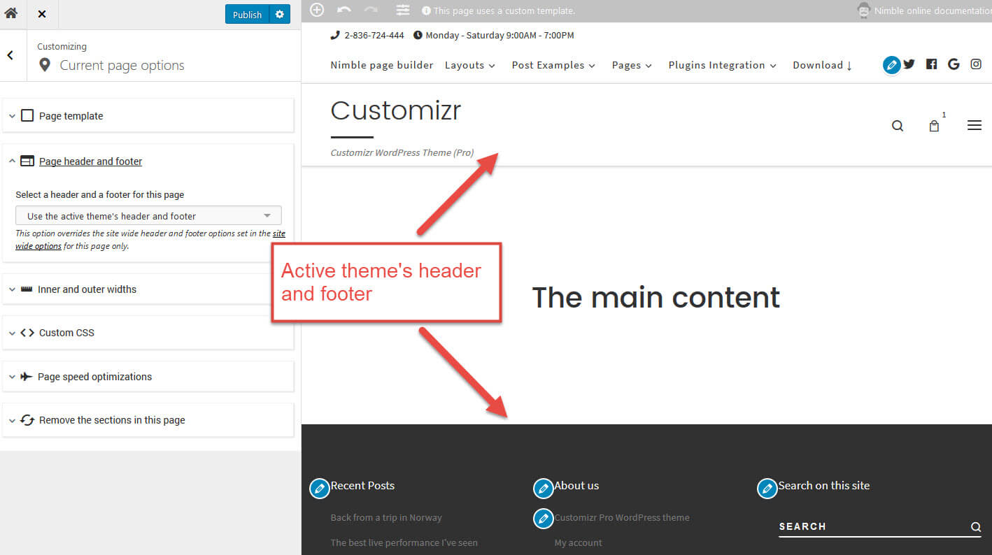 How To Build Your Wordpress Header And Footer With Nimble Builder Press Customizr Documentation