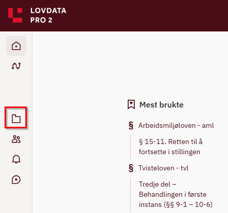 Utvalg i venstremeny. Skjermbilde. 