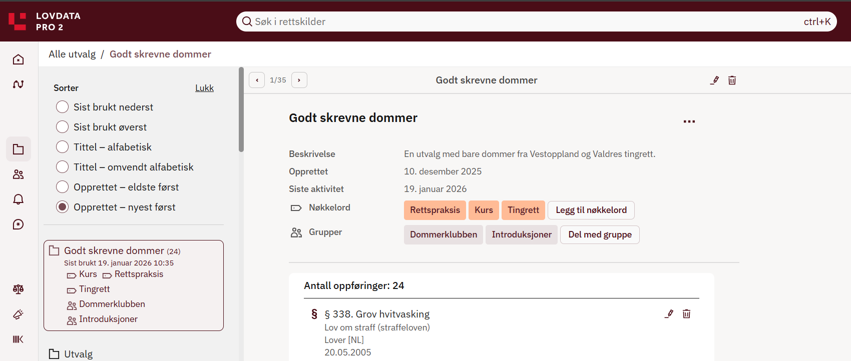 Filrere utvalg. Skjermbilde
