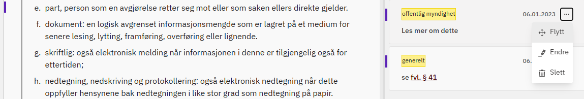 Rediger merknad. Skjermbilde
