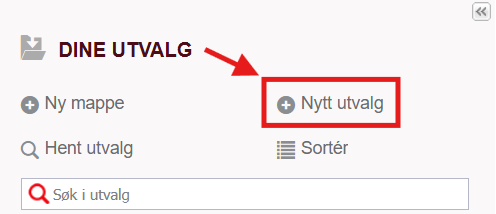 Opprett utvalg fra utvalgsoverskriften i Lovdata Pro. Skjermbilde