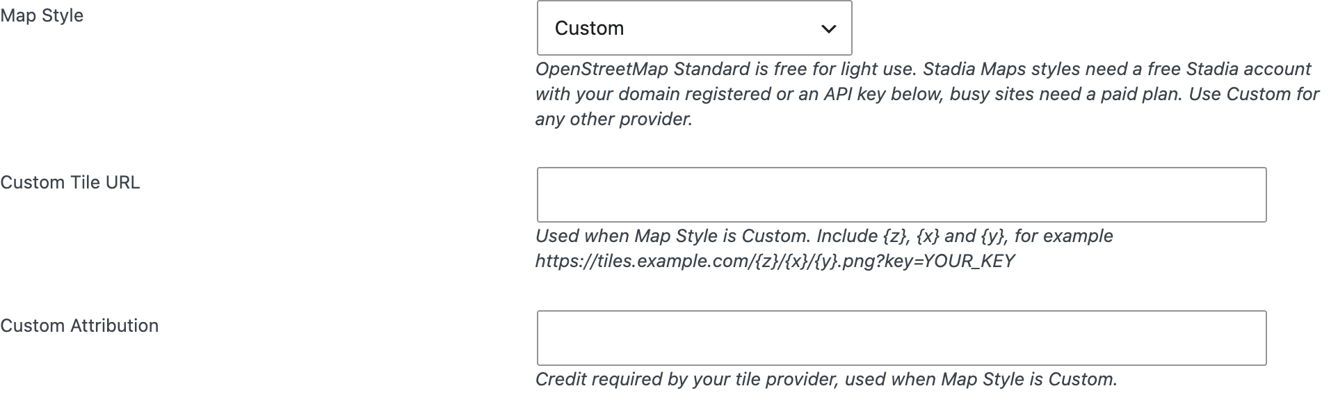 Custom map style fields