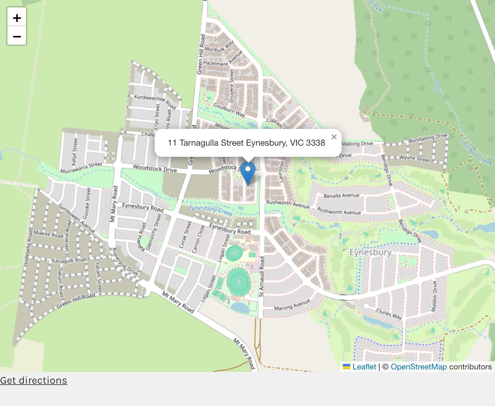 Map with the street address displayed
