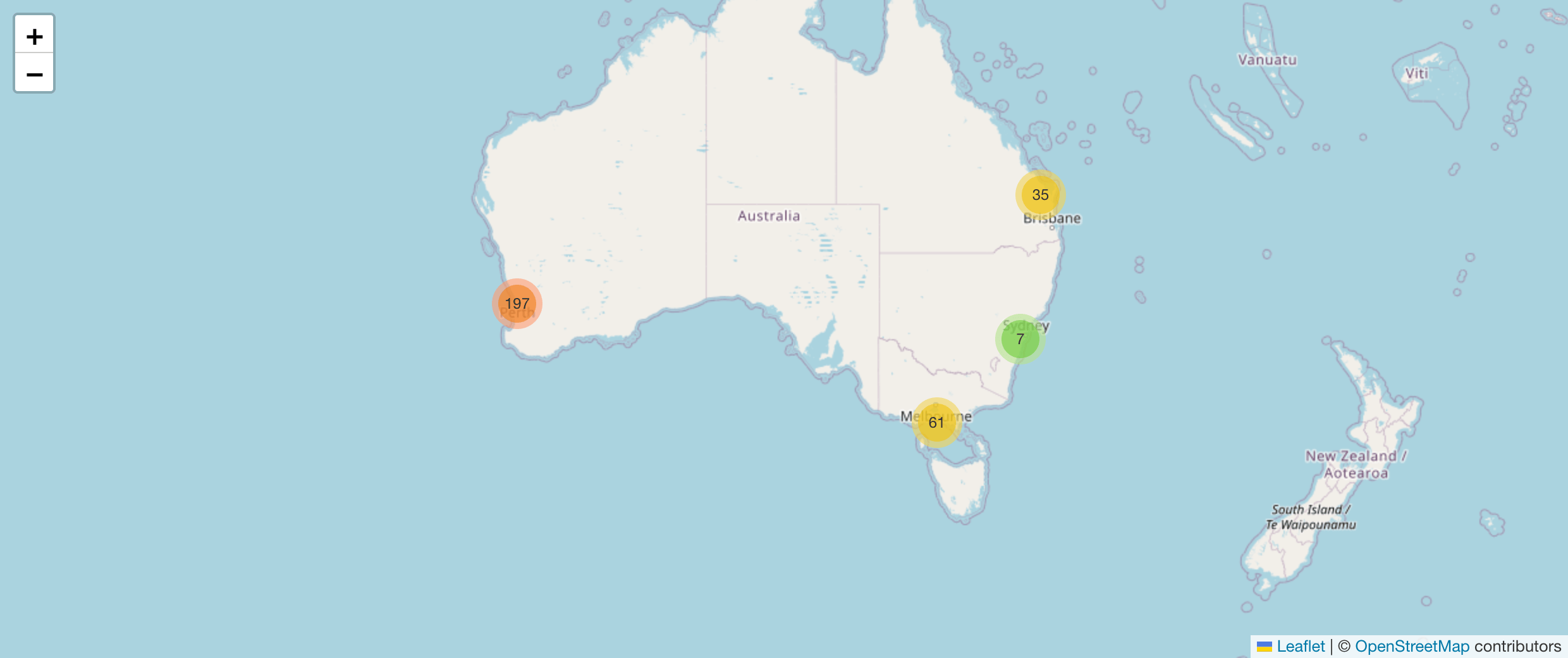 Results map with clustered markers