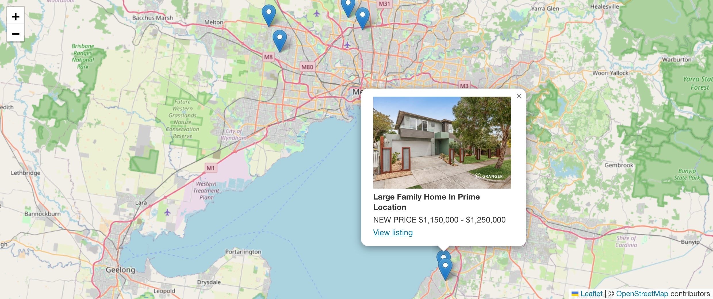 Results map popup with listing photo and price