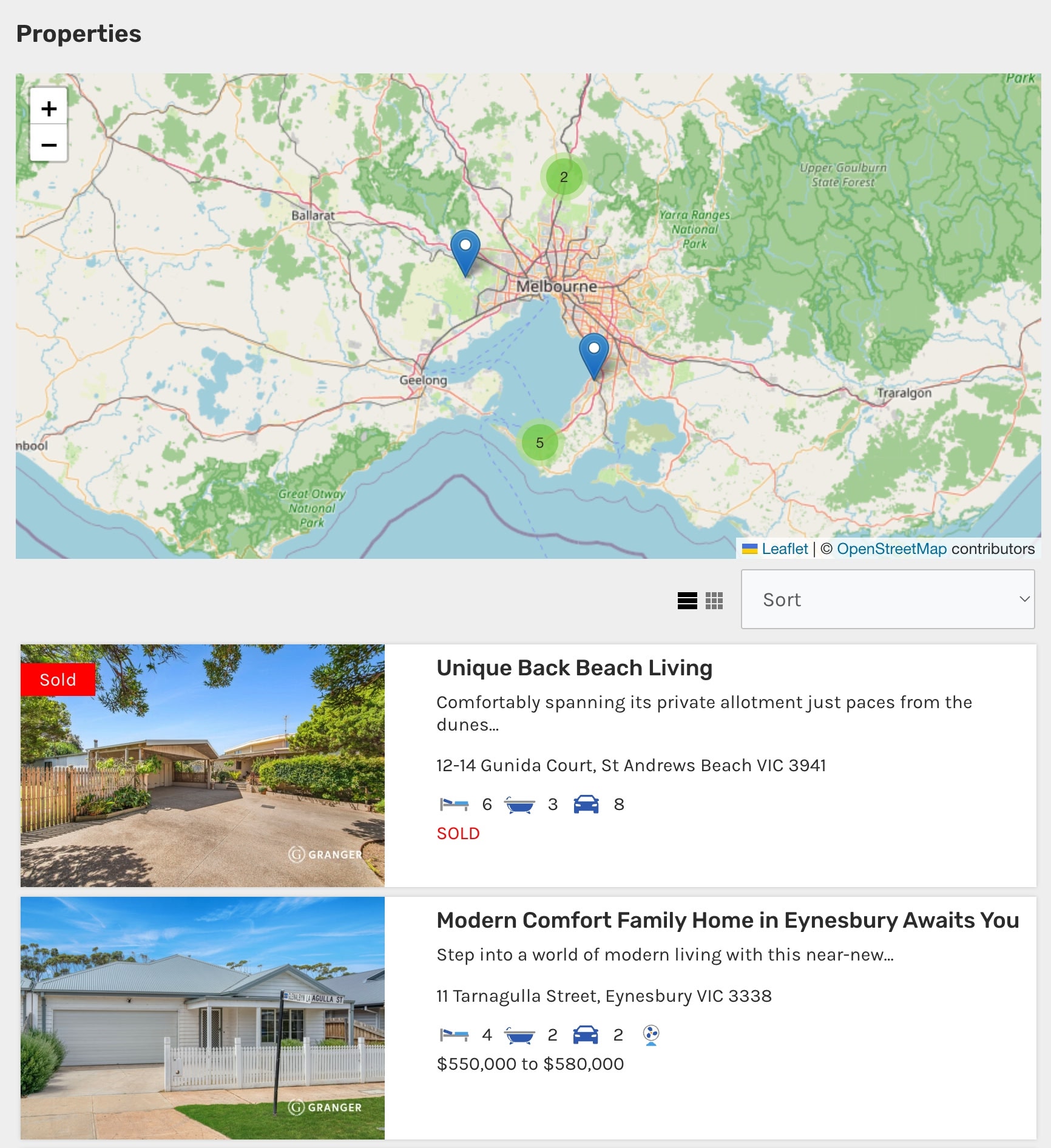 Map above the rental listings archive