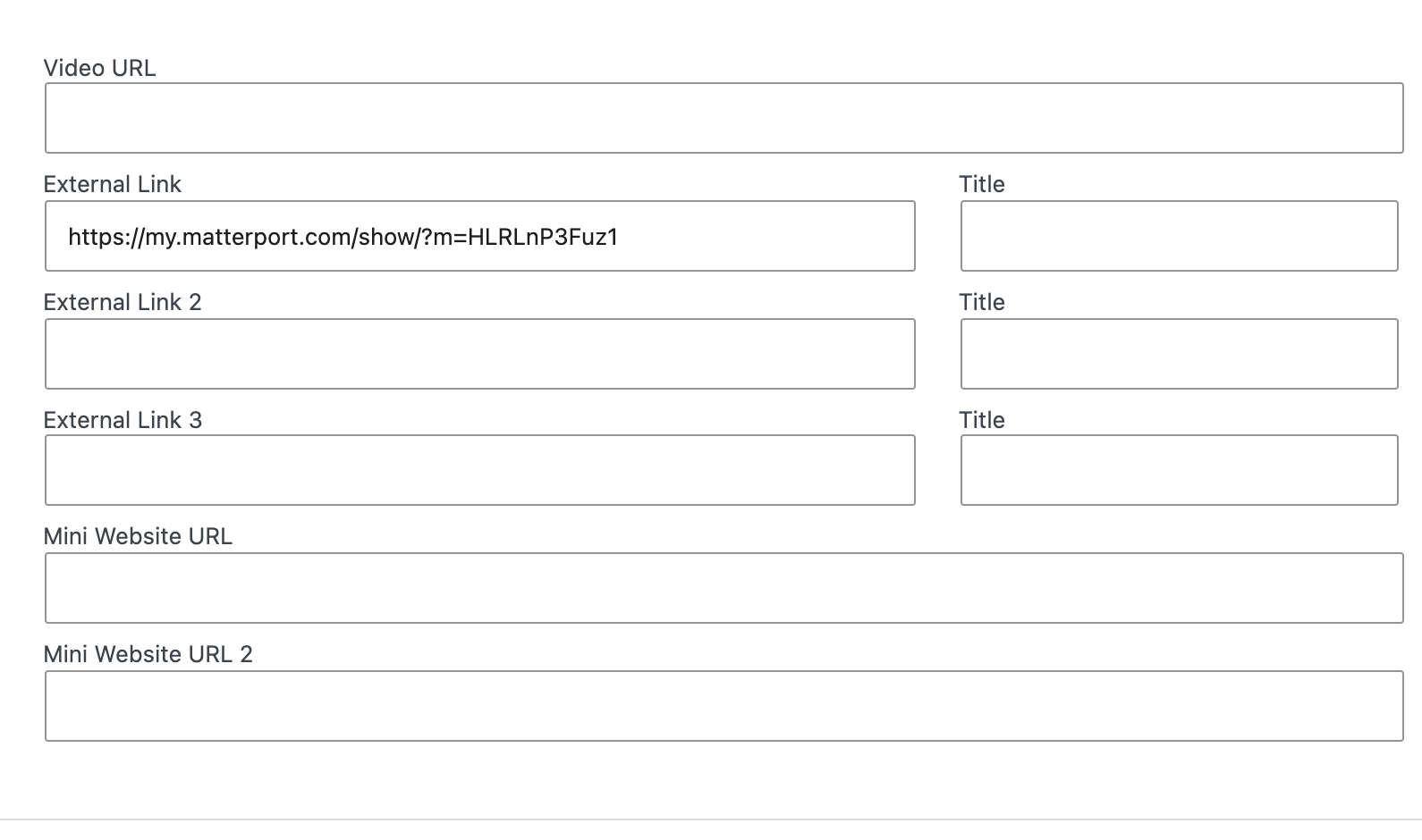 Matterport link in the External Link field of the Files and Links section
