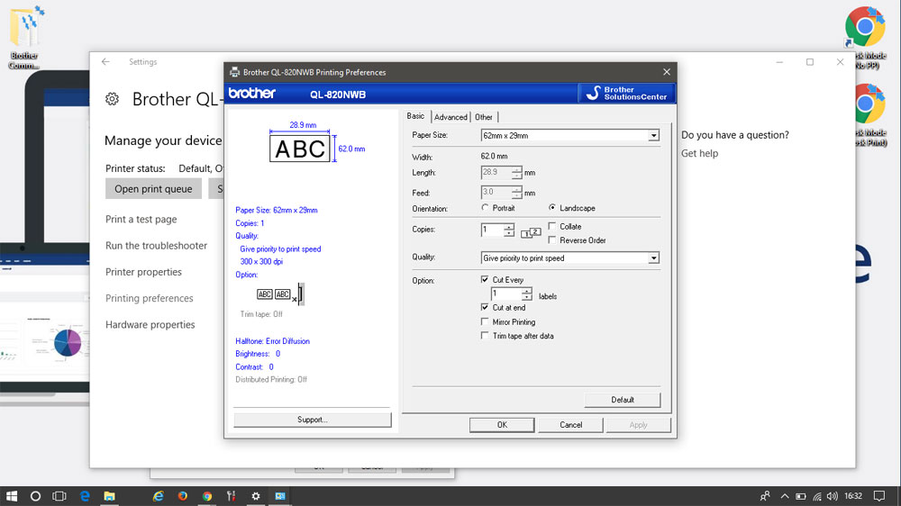 brother 205 label size