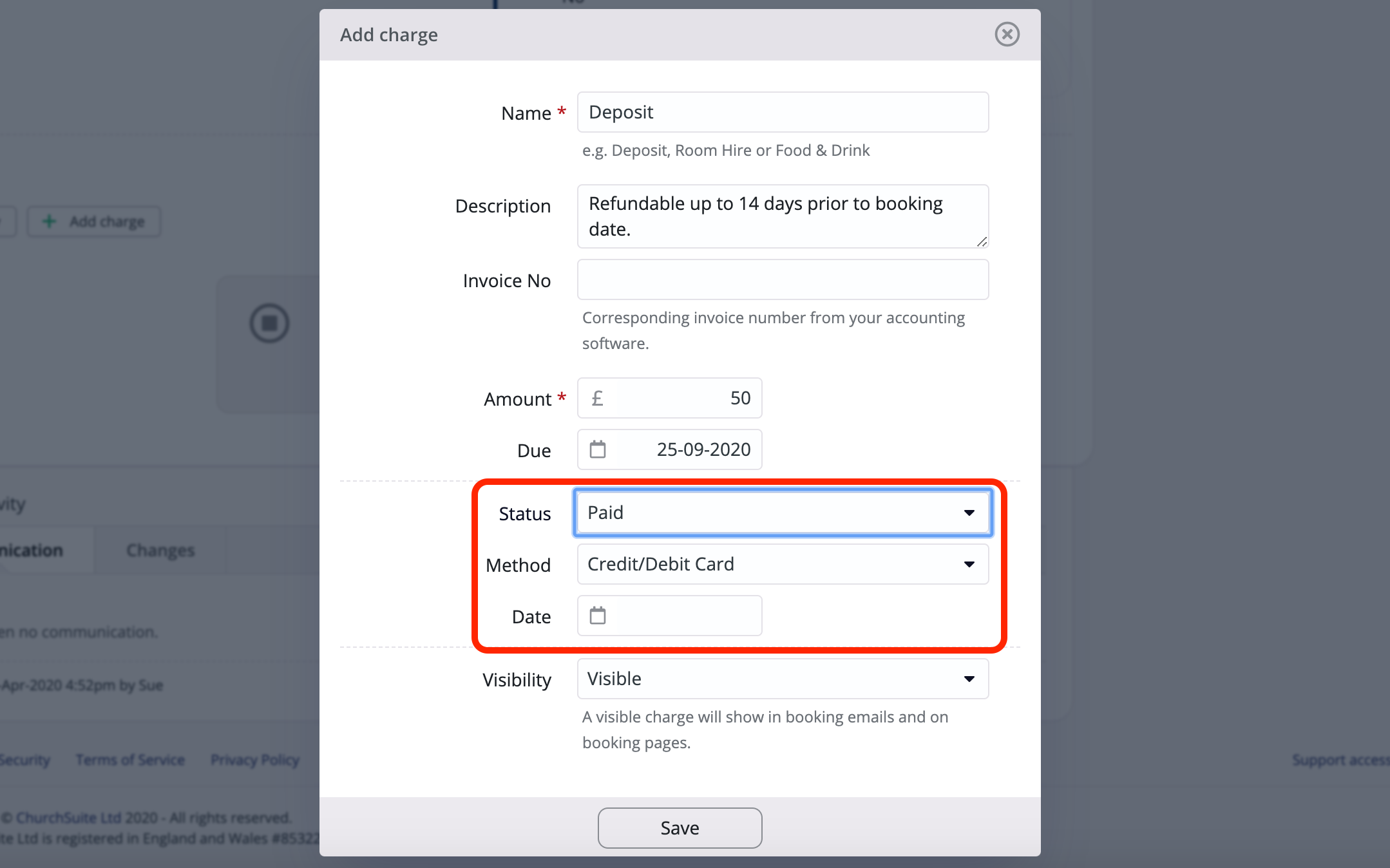 Booking charges - ChurchSuite Support Articles