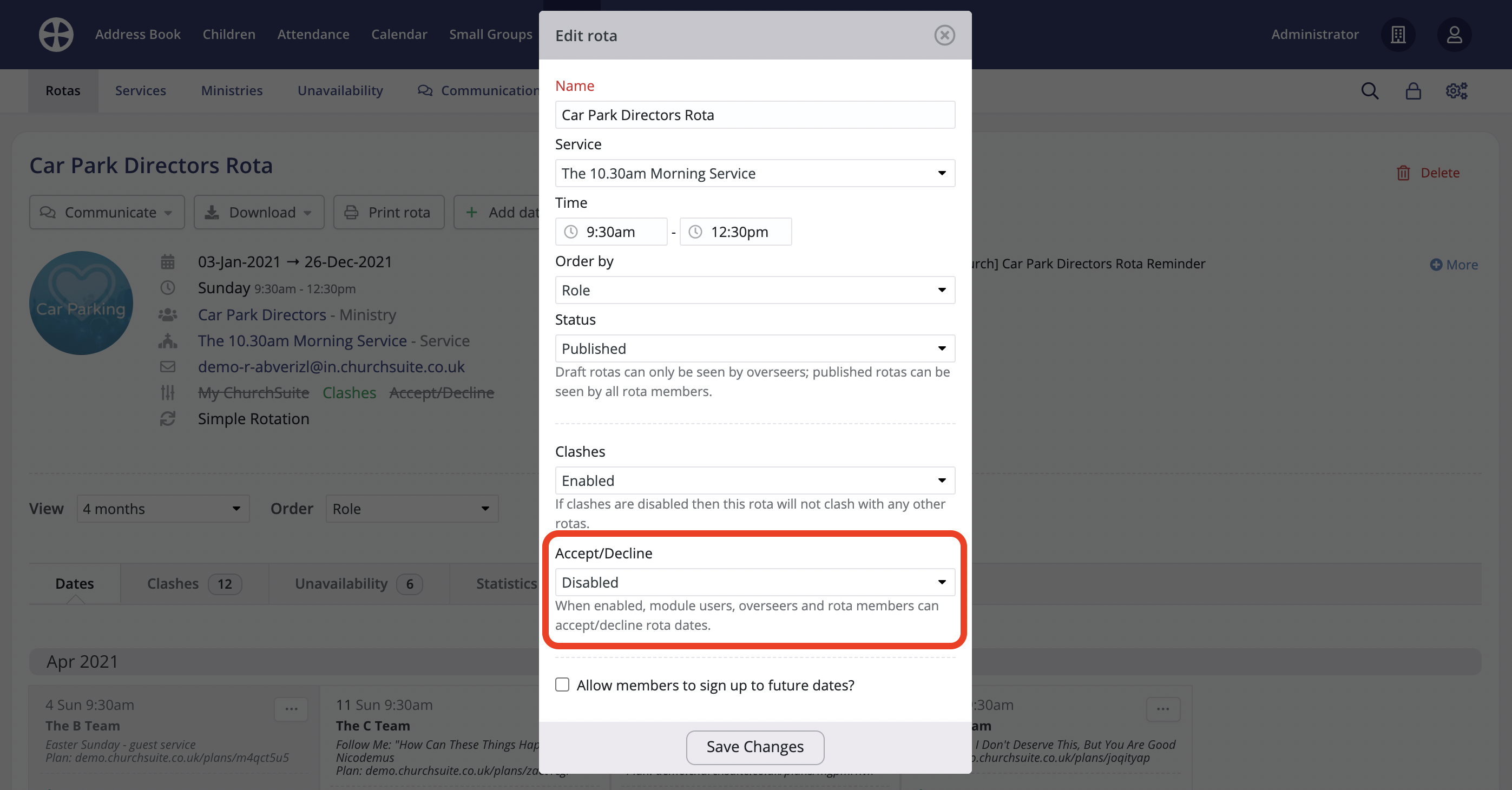 Rota accept/decline - ChurchSuite Support Articles