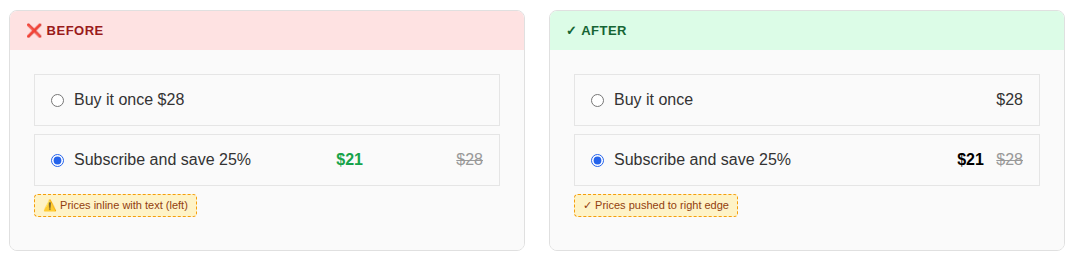 Push subscription and regular prices to the right side of the option row