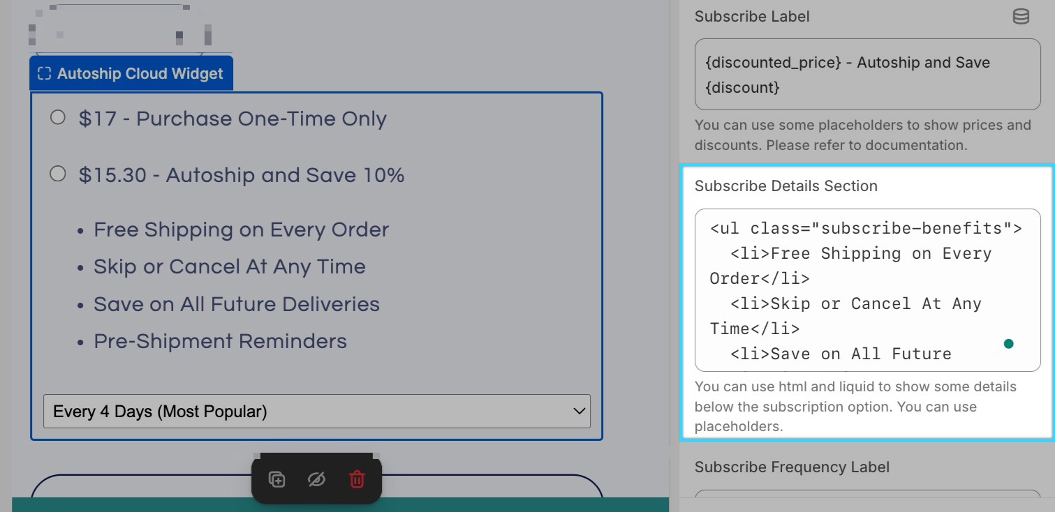 Shopify PDP subscription options - easiest to style with the Autoship Widget and CSS