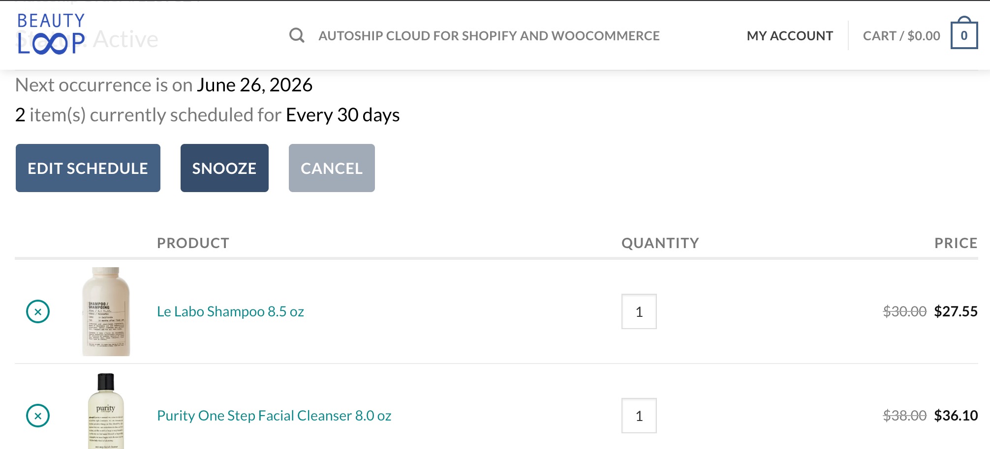 The snooze action allows subscribers to pause and automatically resume at a later date.